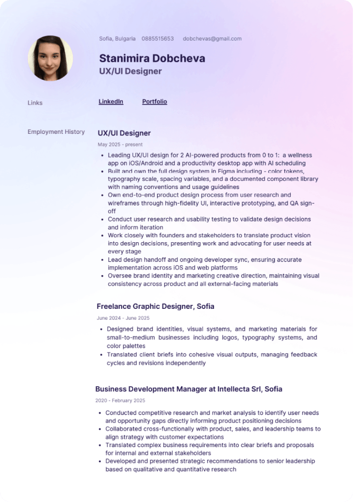 CV — Stanimira Dobcheva, UX/UI Designer