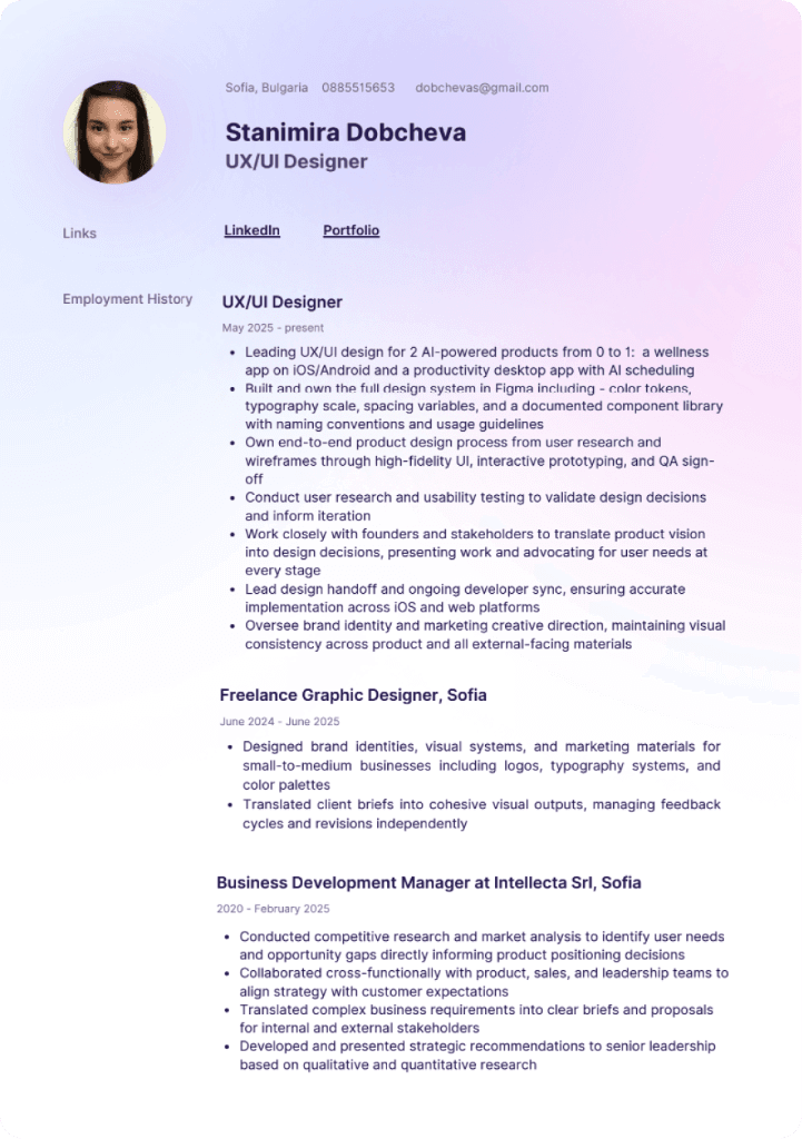 CV — Stanimira Dobcheva, UX/UI Designer