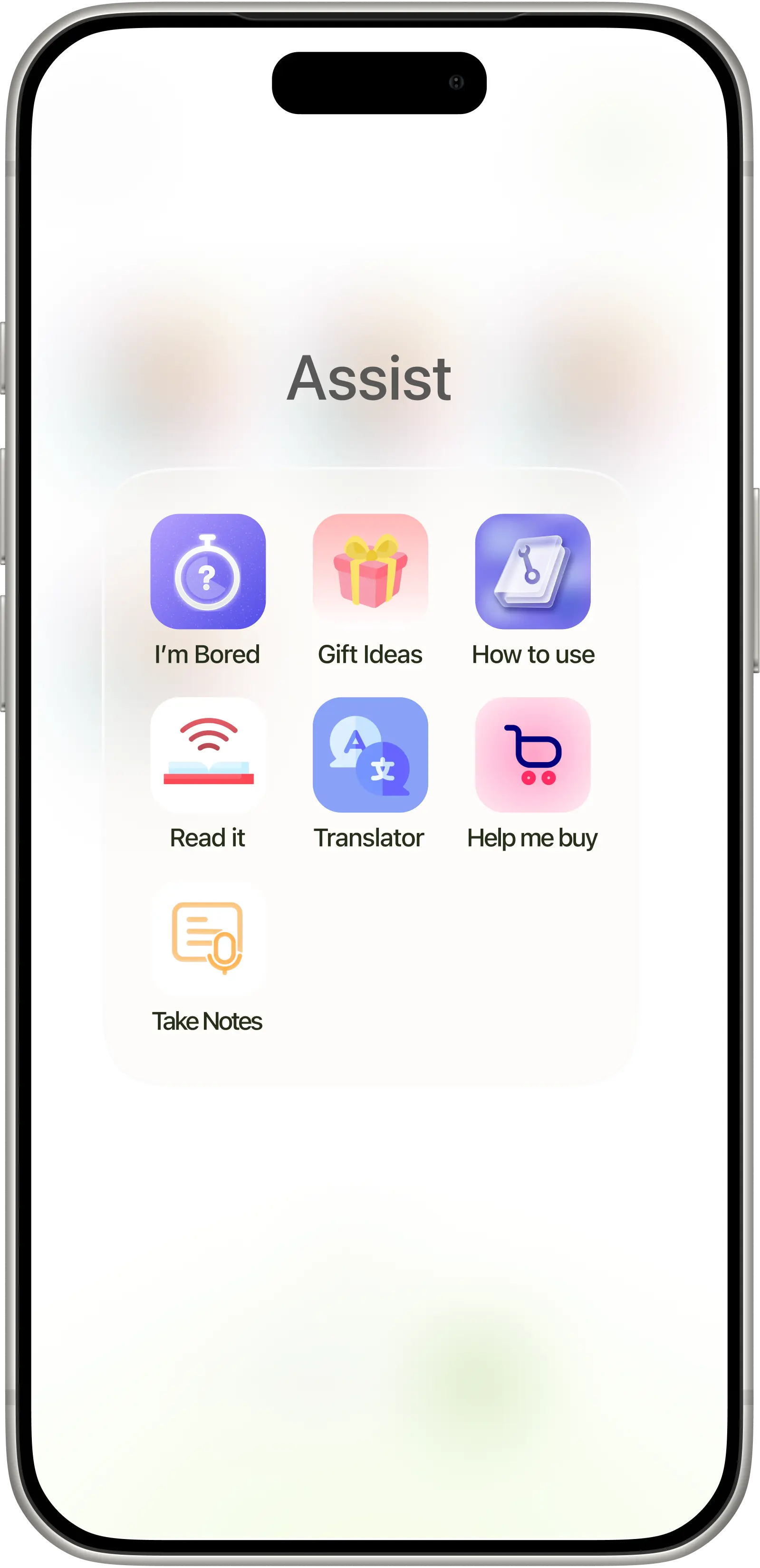 Assist folder open showing its mini-apps