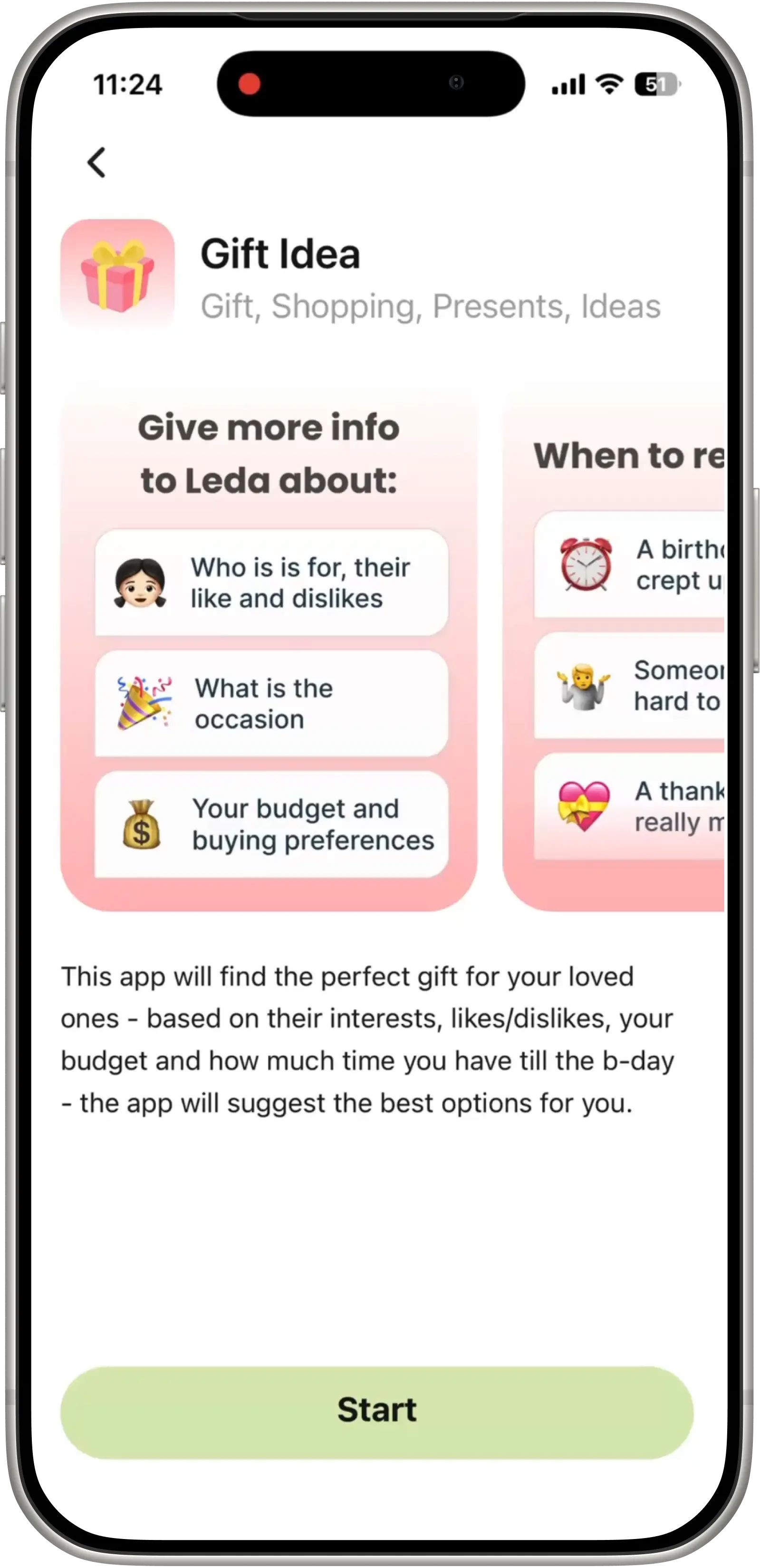 Gift Idea mini-app onboarding form