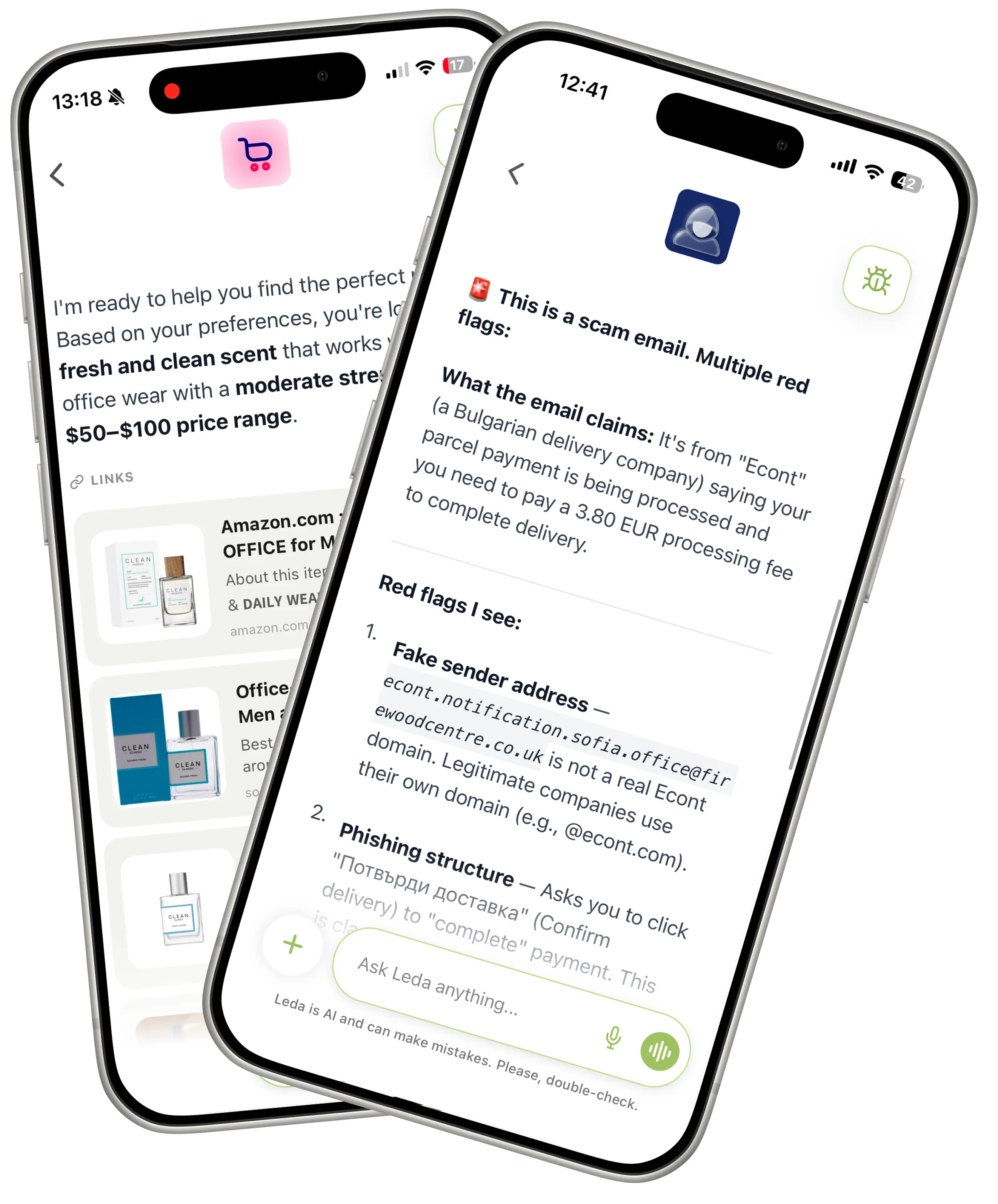 Leda AI replies for shopping and scam-detection