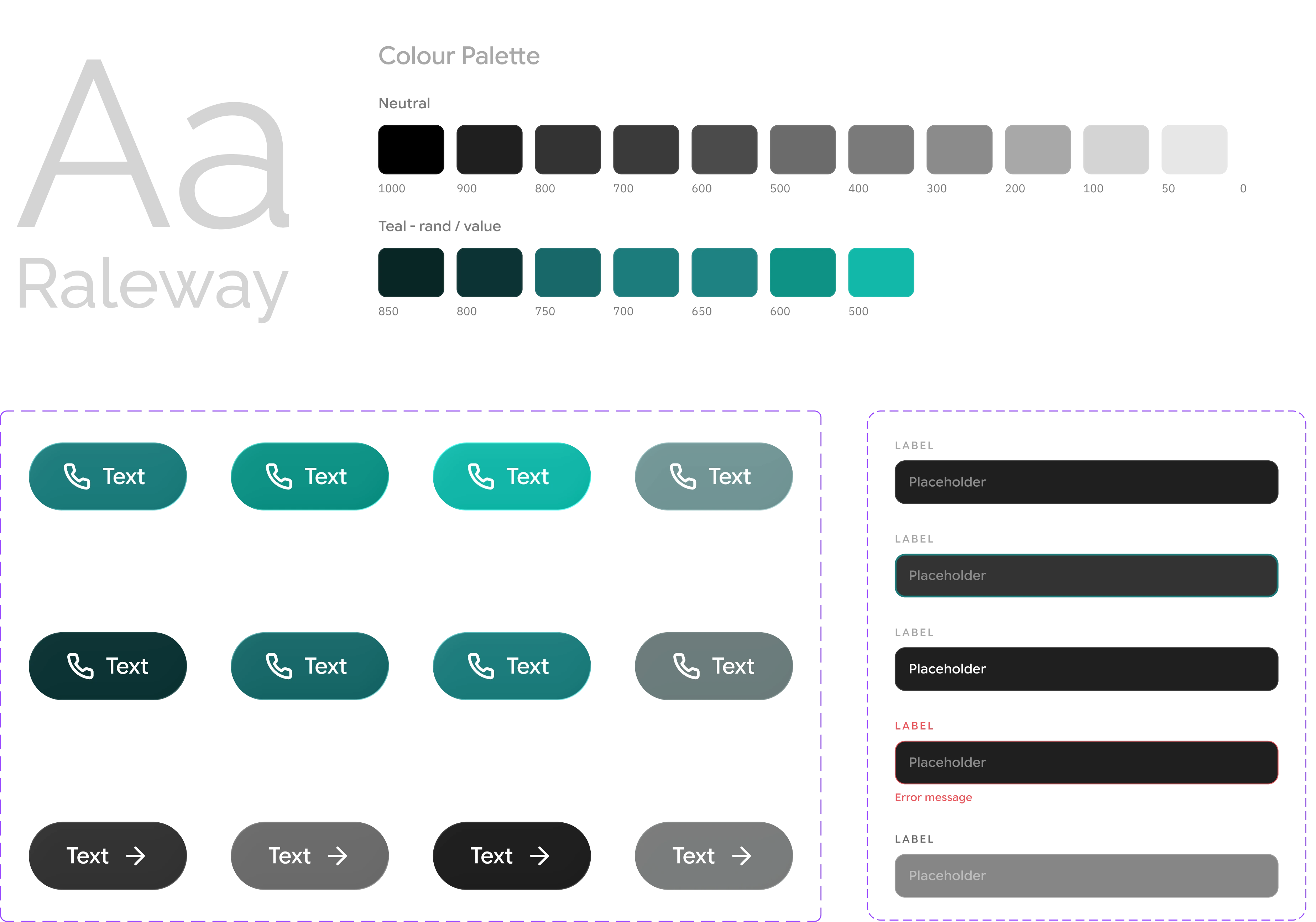 Impulse Billiards redesign design system — typography, colour palette, buttons, and input states
